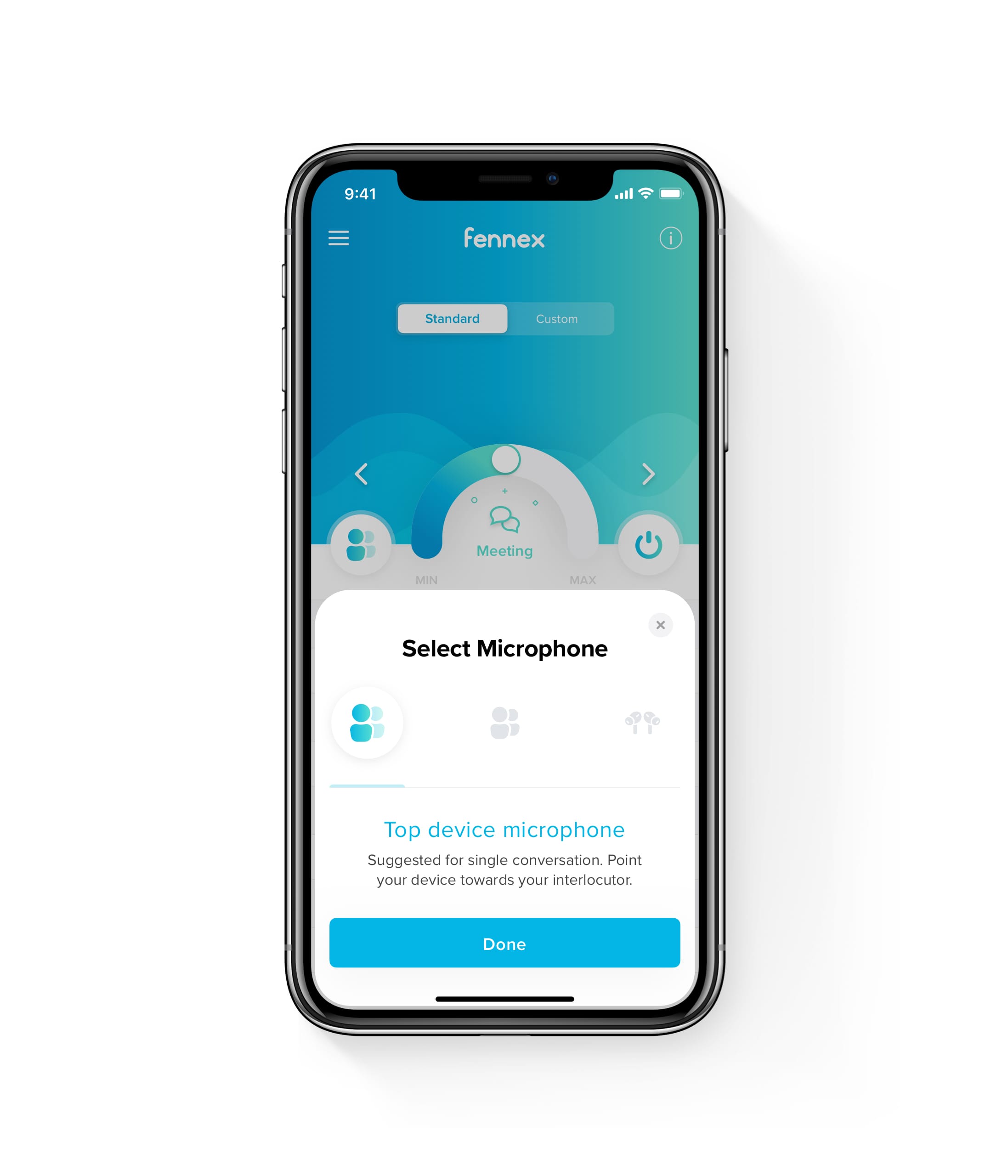 Fennex app UI select microphone interface
