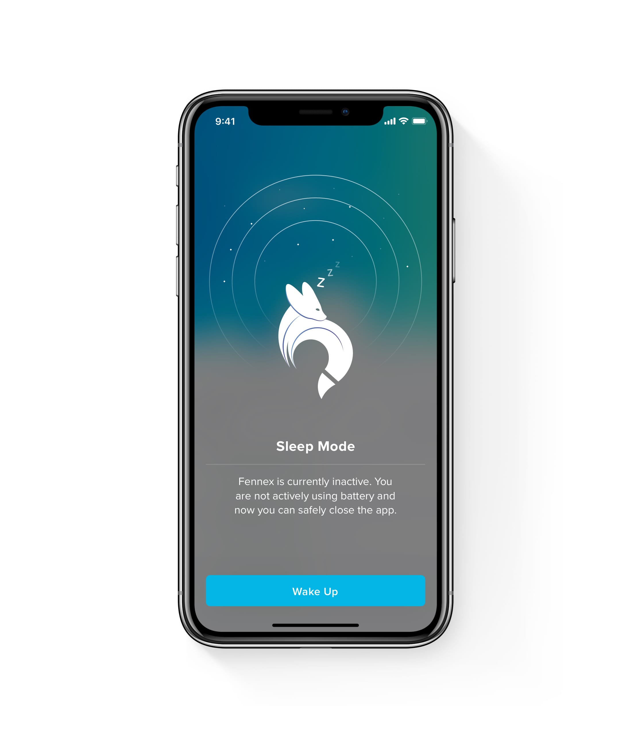 Fennex app UI sleep mode interface