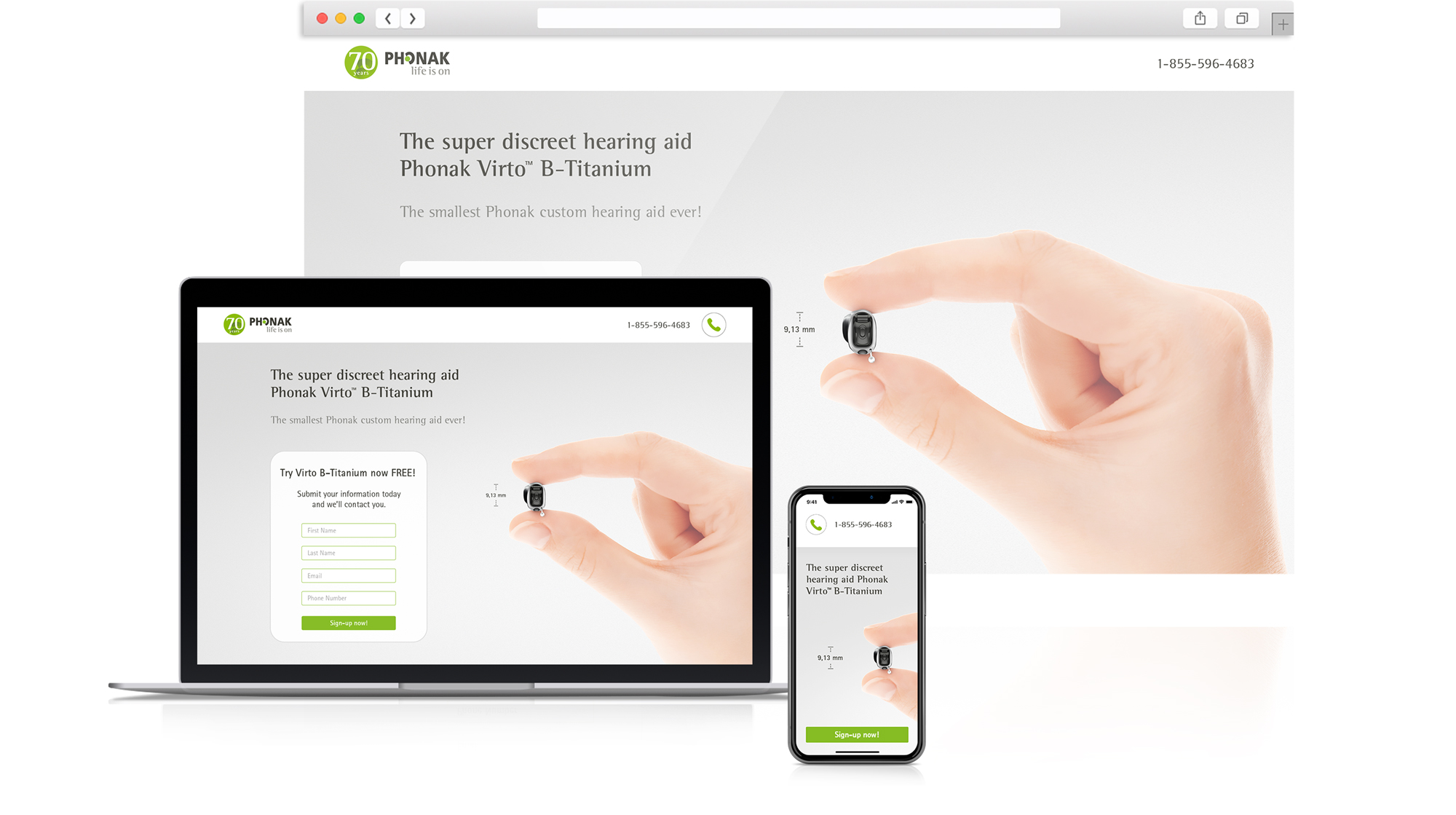 Phonak Virto-B Product landing page responsive design
